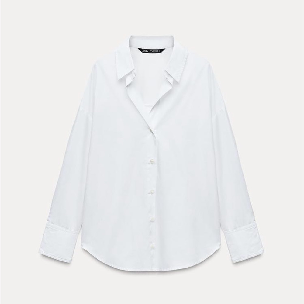 Zara 100% Cotton Poplin White Oversized Button-Up Shirt Size M | NWOT